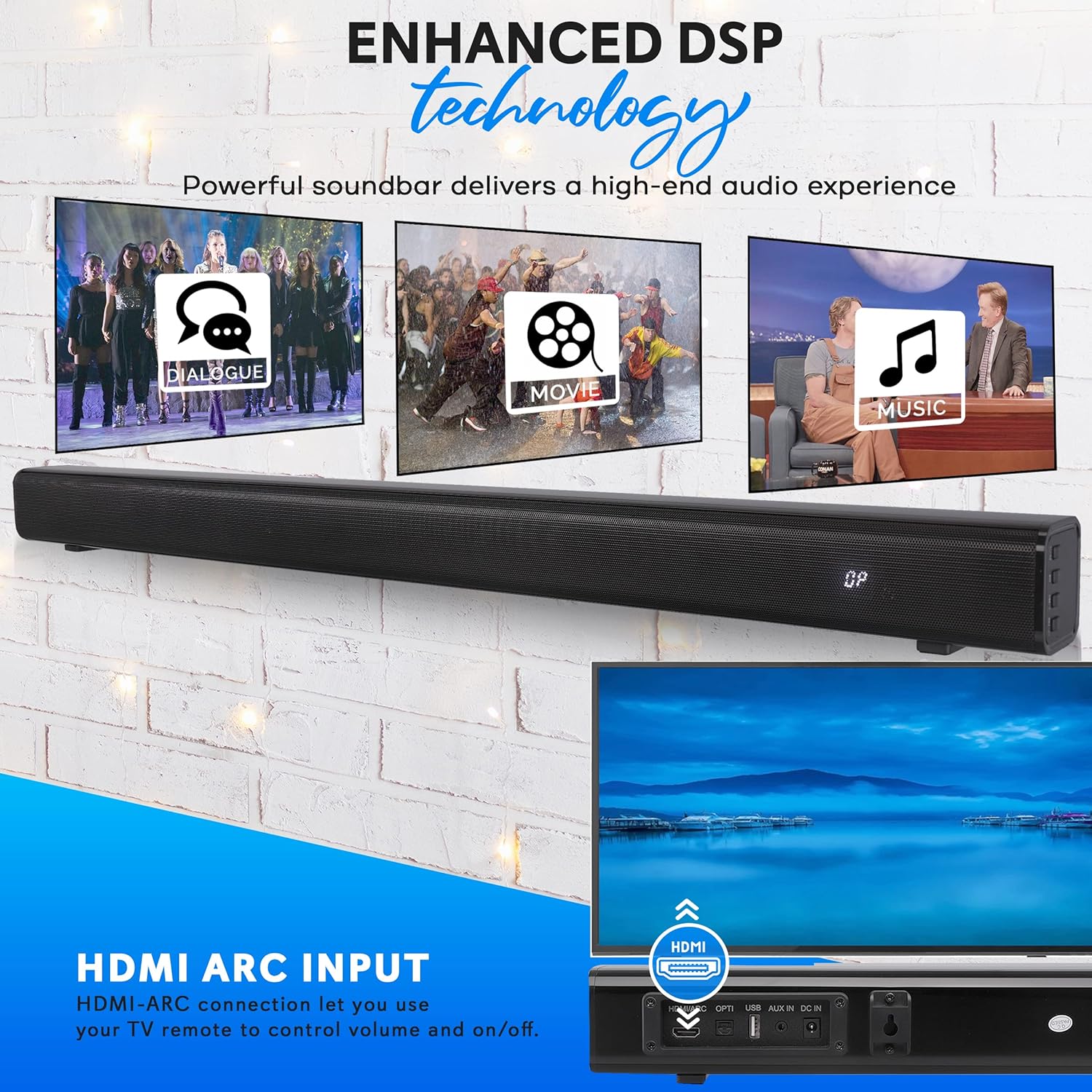 Pyle TV Speaker - Quality Audio Soundbar for TV with Bluetooth, Support 4K & HDMI TV's, Wall Mountable, 32 w/Remote Control, Coaxial & RCA Cables