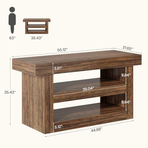 Tribesigns 55-Inch Kitchen Island with Storage, Farmhouse 3-Tier Stationary Island Table with Large Countertop