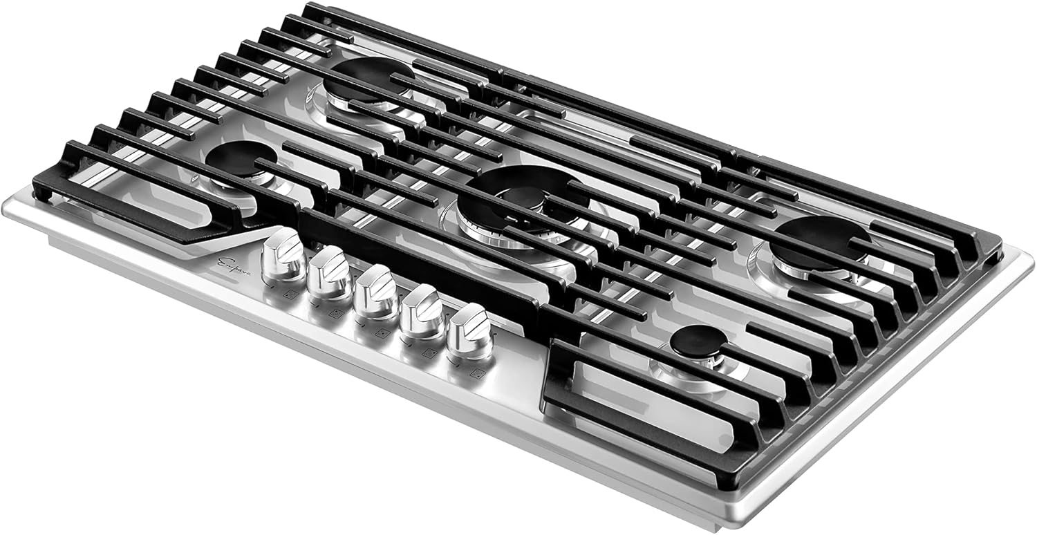 Empava 36 in. Built Cooktop in Stainless Steel with 5 Gas Stove Including A 18000 BTU Power Burner, 36IN, Silver