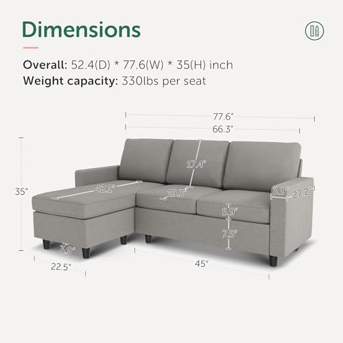 HONBAY Convertible Sectional Sofa, L Shaped Couch with Reversible Chaise for Small Space, Black