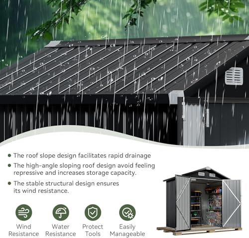Aoxun 6.2x4 FT Shed Outdoor Storage Shed Metal Garden Shed with Lockable Doors & Slooping Roof Tool Shed Bike Shed for Backyard, Patio