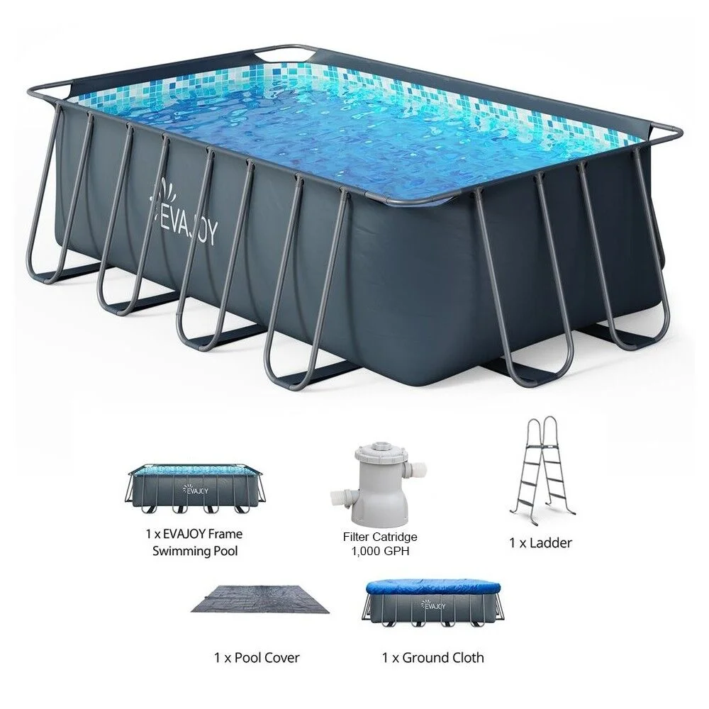 Evajoy 14' x 7' x 48" Rectangle Metal Frame Above Ground Swimming Pool