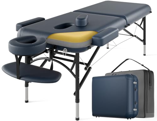 Professional Massage Table Portable 3 Fold Premium Memory Foam Aluminium Leg Hold Up to 1100LBS 8 Heights Adjustable with Carrying Bag Black