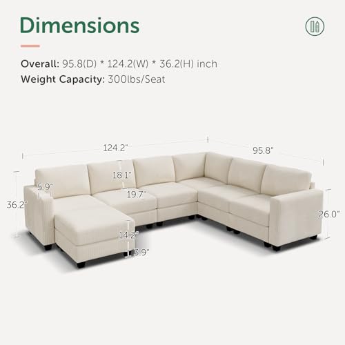 HONBAY Corduroy Modular Sectional Couch with Storage L-Shaped Sectional Couches for Living Room 6 Seater Modular Sofa, Dark Gray
