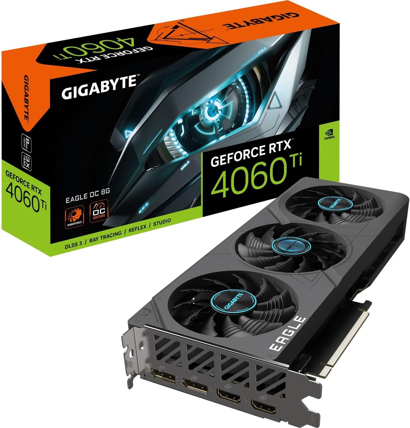 Gigabyte GeForce RTX 4060 TI EAGLE OC 8GB Graphics Card - 8GB GDDR6 18Gbps 128bit, PCI-E 4.0, 2X DisplayPort 1.4, 2X HDMI 2.1a, NVIDIA DLSS 3