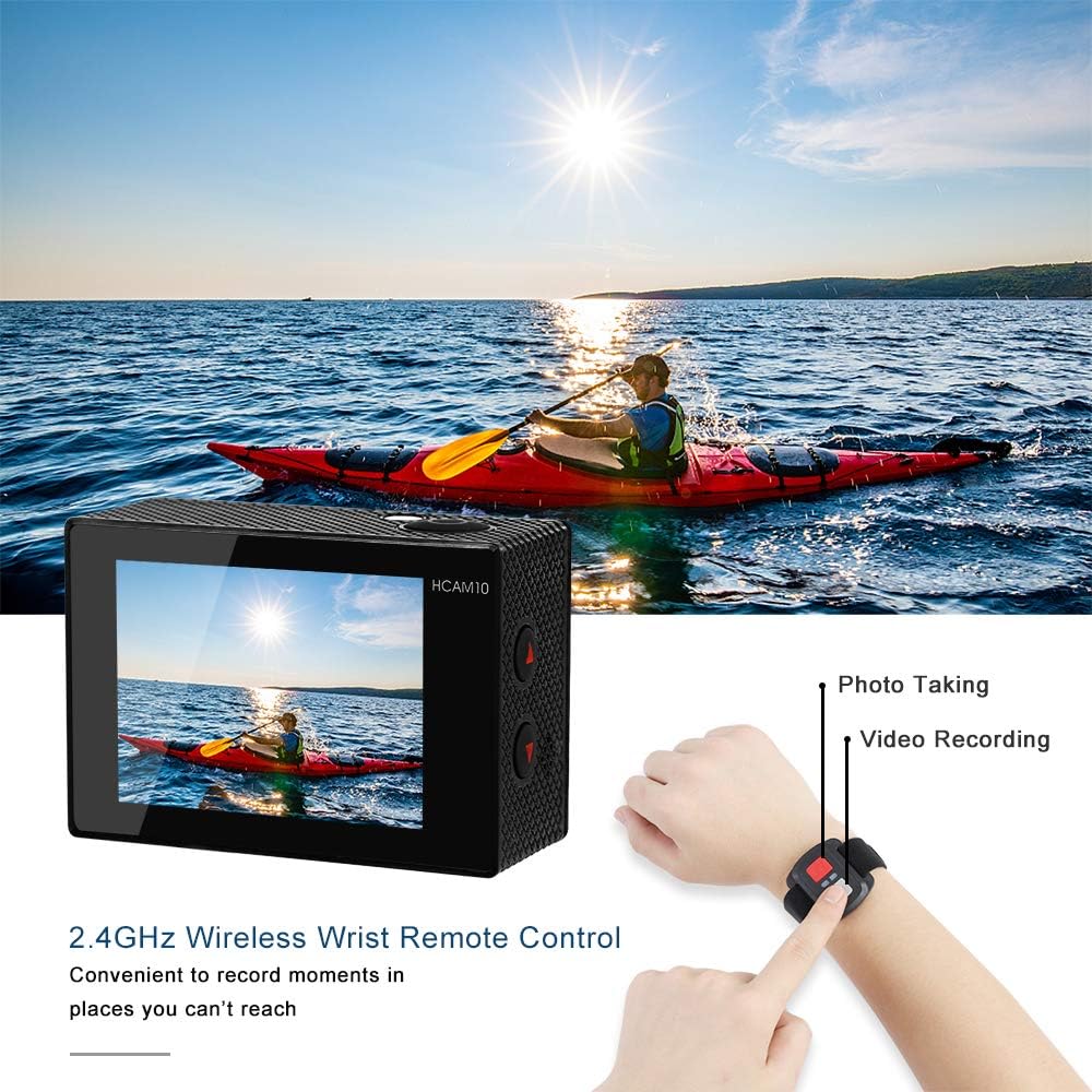 Video Action Camera 4K with Wide Angle Lens HD WiFi Underwater Camera with Waterproof Case Remote Outdoor Sports Camera for Vlog with Accessories