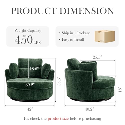 Aoiy & Wifon 42.2" W Oversized Swivel Barrel Chair with Ottoman, Upholstered Round Accent Chair with Storage Ottoman, Chenille, Beige
