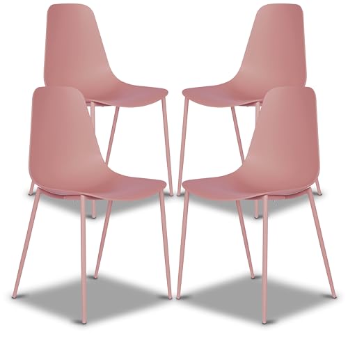POLY & BARK Isla Modern Kitchen Chairs Set of 4 - Plastic Dining Chair with Metal Legs