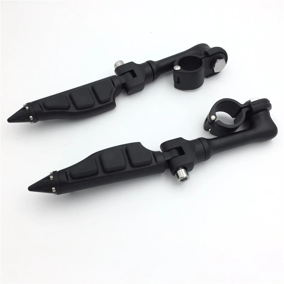 HTT-MOTOR Black Long Angled Peg Mounting Kit with Stiletto Shape Foot Peg Footrest For with 1-1/2 inch (1.5") Front Engine Guard Frame Tube Iron 883