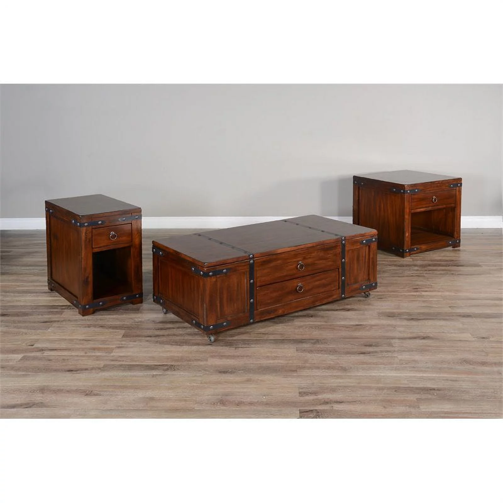 Home Square Santa Fe 24" Traditional Wood End Table in Dark Chocolate - Set of 2