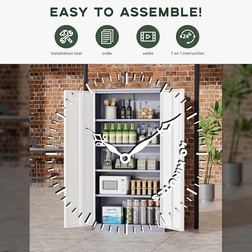 Greenvelly Metal Storage Cabinet, 72" Black Locking Metal Garage Storage Cabinet with Doors and 4 Adjustable Shelves