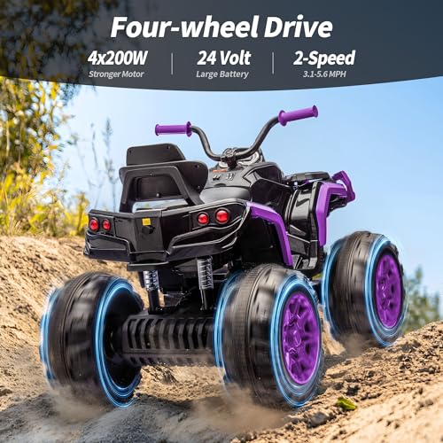 Shark Kids ATV 4 Wheeler, 24V 4WD Electric ATV Ride On Toy for Big Kids, 4X200W Motor, 5.6Mph Max Speed - Green