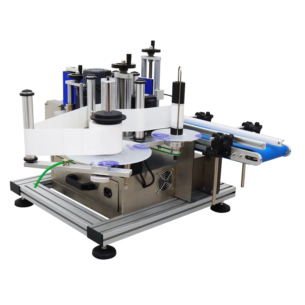 INTSUPERMAI Automatic Round Bottle Labeling Machine High Speed Label Applicator Machine Desktop Conveyor Table Bottle Diameter 1.18-4.33" LT-150