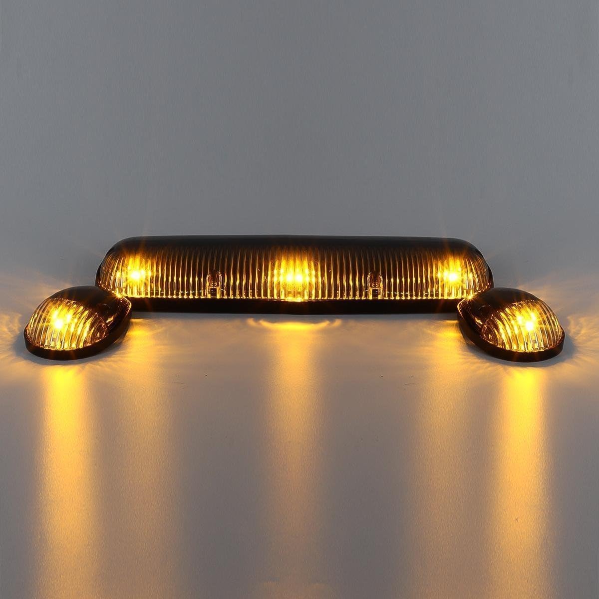 Partsam Cab Light Top Roof Running Cab Marker Lights 264155CL 3PCS + T10 LED Bulbs Compatible with Silverado/Sierra 1500 1500HD 2500 2500HD 3500