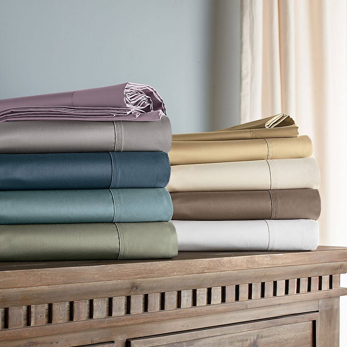 The Company Store Legends Hotel Supima Cornsilk Solid 450-Thread Count Sateen California King Deep Pocket Flat Sheet