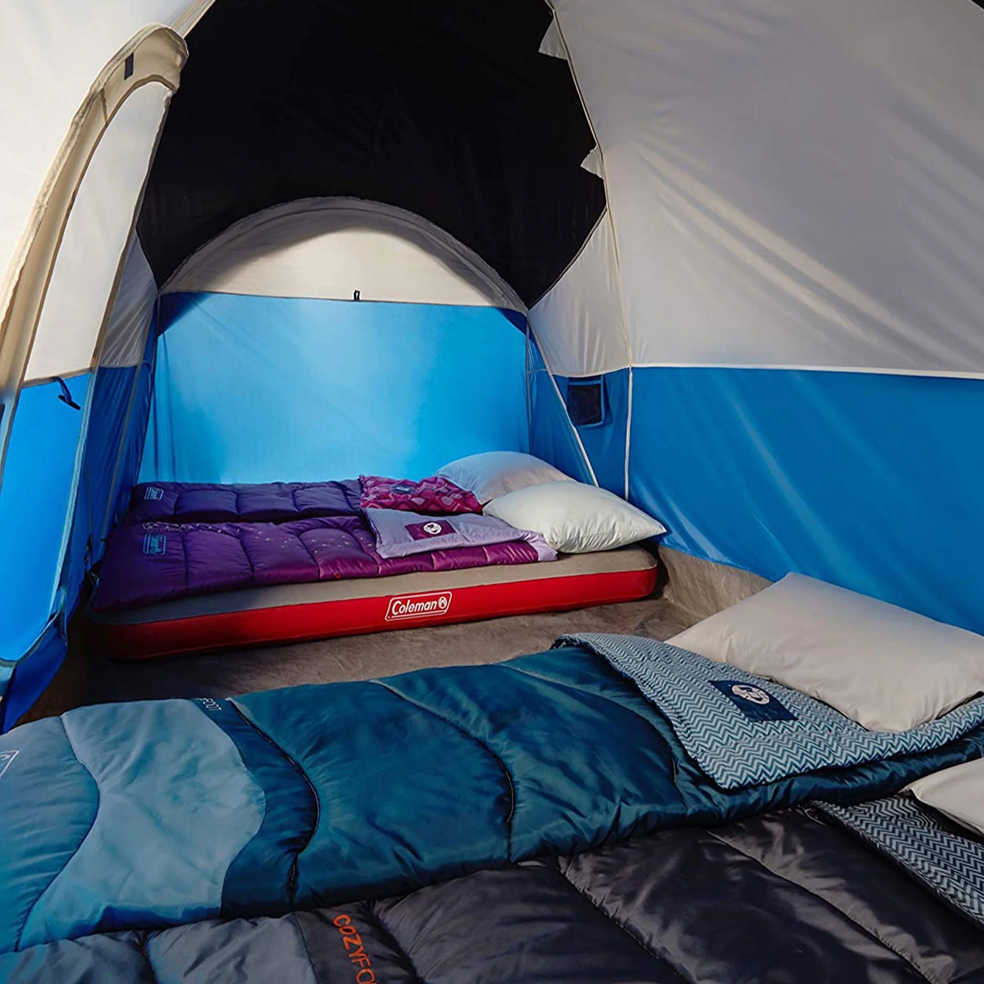 Coleman Montana Spacious 8 Person Cabin Camping Tent w/ Hinged Door, Blue