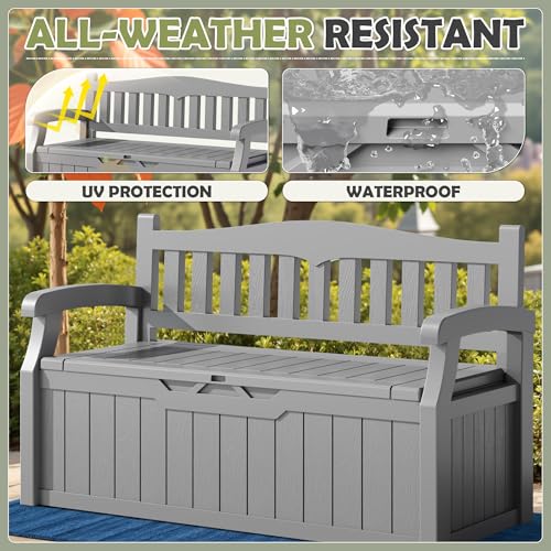 Homall 75 Gallon Outdoor Storage Benches Lockable Deck Box with Waterproof and UV Resistant, Waterproof Storage Box for Patio Furniture, Tools