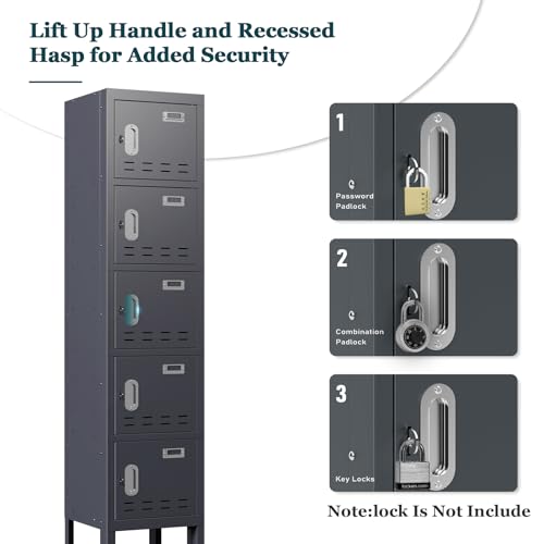 Metal Locker with 5 Doors,Lockers for Employees,66'' Steel Storage Locker for School,Gym, Office, Office,Garage