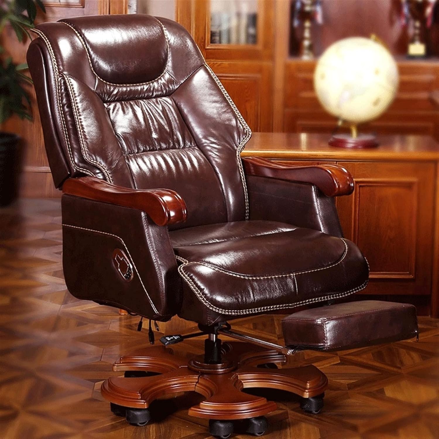 Boss Chair High Back Leather Executive Brown Office Chair Adjustable Swivel Boss Chair Ergonomic Computer Chair Desk Chair with Retractable Footrest