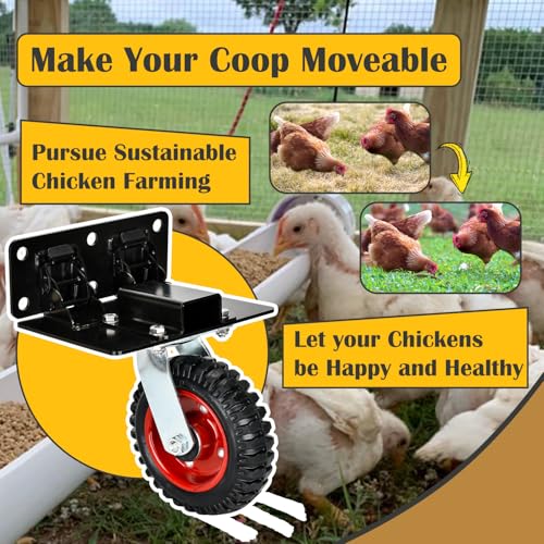 TOPOWN Chicken Tractor Mobility with Wheels Lift Kit Set of 4, Chicken Coop Wheel Kit Heavy Duty with Caster Wheels