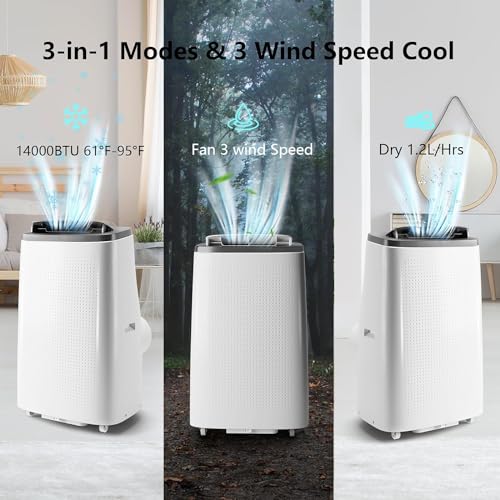 14000 Btu Portable Air Conditioner With Remote Control for Rooms,3 In 1 Portable Ac Unit, Quiet Cooling Up to 700 Sq Ft, Dehumidifier & Fan Modes