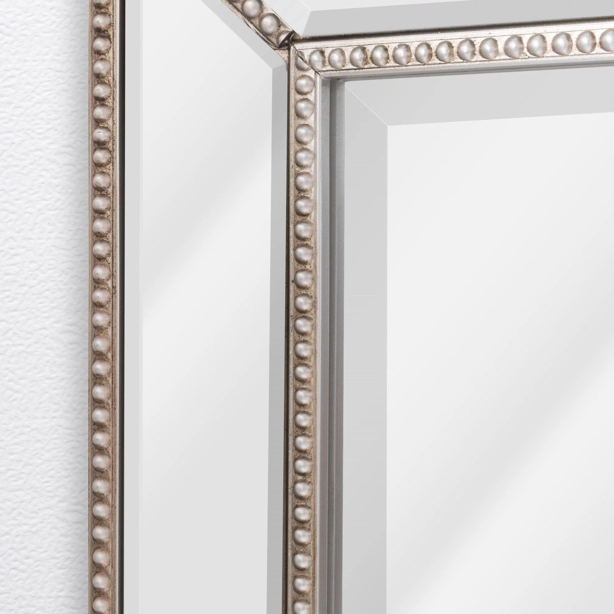 Head West Champagne Silver Metro Beaded Glass Framed Vanity Mirror - Rectangle Mirror for Bathroom & Living Room