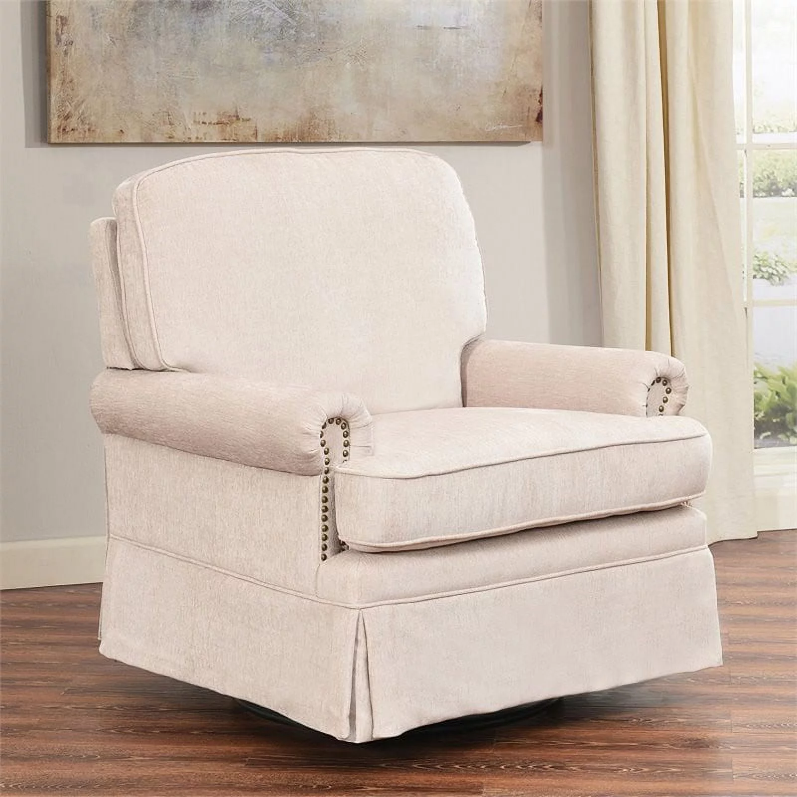 Abbyson Living Chloe Swivel Glider Chair and Ottoman in Cream