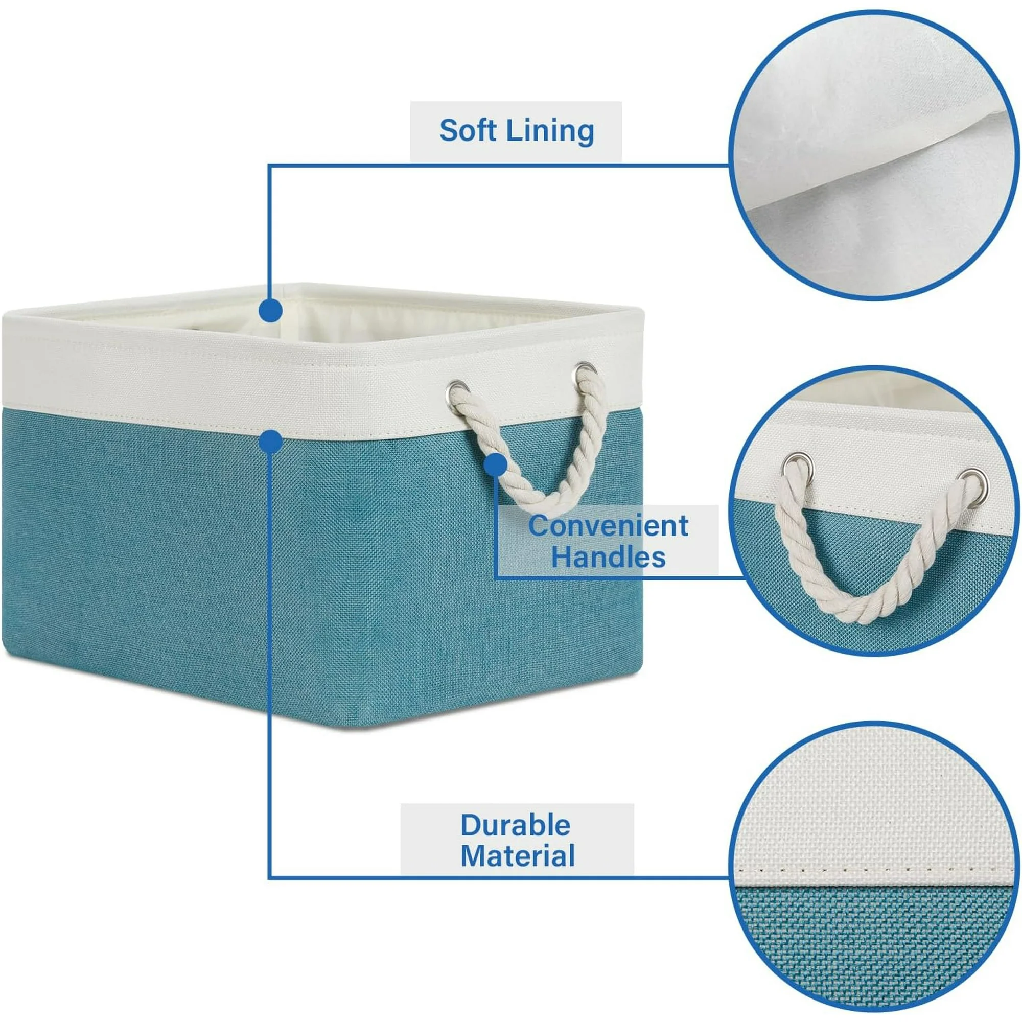 Fabric Storage Baskets 4Pack Storage Bins Decorative Basket for Gift, Clothes Bin with Rope Handle, Rectangle Baskets for Storage, Blankets(White&amp