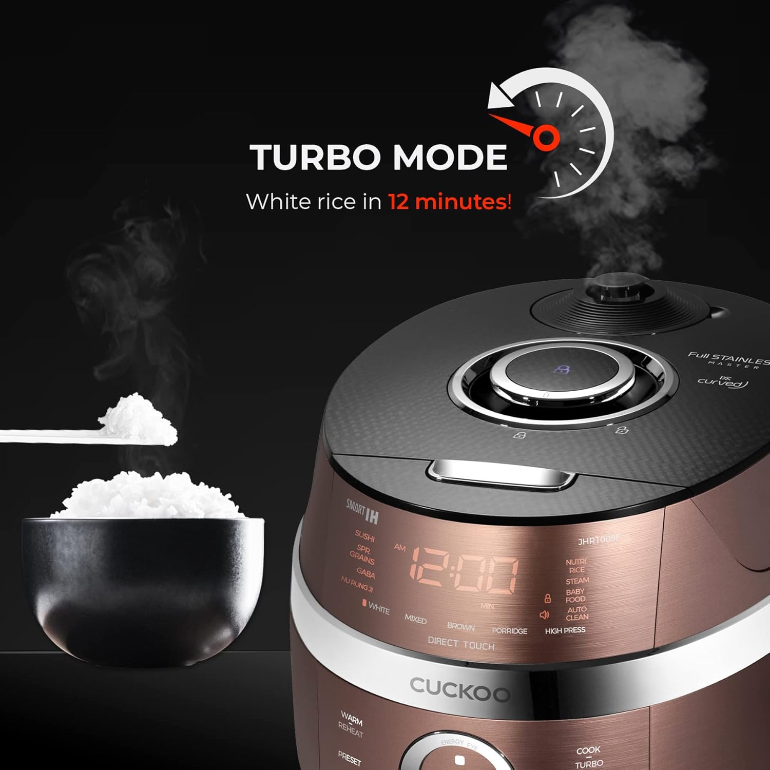 CUCKOO CRP-JHR1009F | 10-Cup (Uncooked) Induction Heating Pressure Rice Cooker | 19 Menu Options, Auto-Clean, Voice Guide
