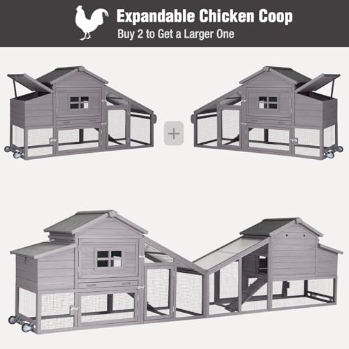 Chicken Coop with Wheels, Mobile Outdoor Chicken House with Leakproof Pull-on Tray, Nesting Box, Waterproof Roof - Red