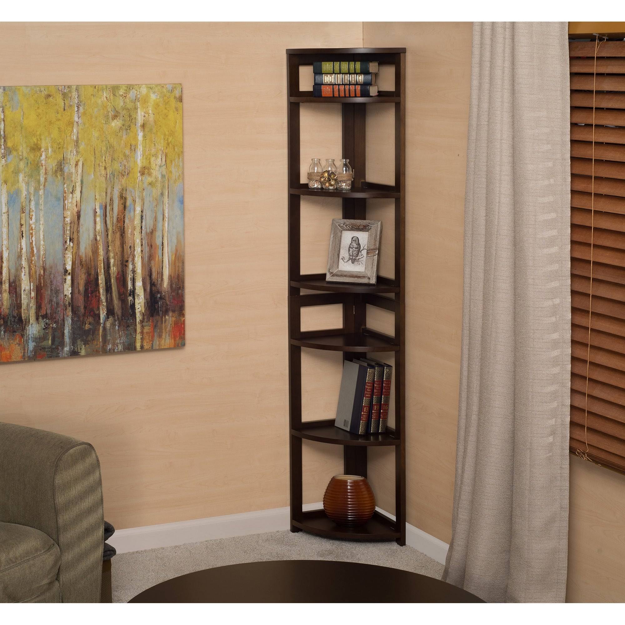 Fairway 67x22 High Corner Folding Bookcase- Mocha Walnut