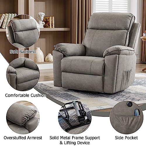 Phoenix Home Power Lift Chair with Massage and Heat for Elderly Recliner, Green Grey