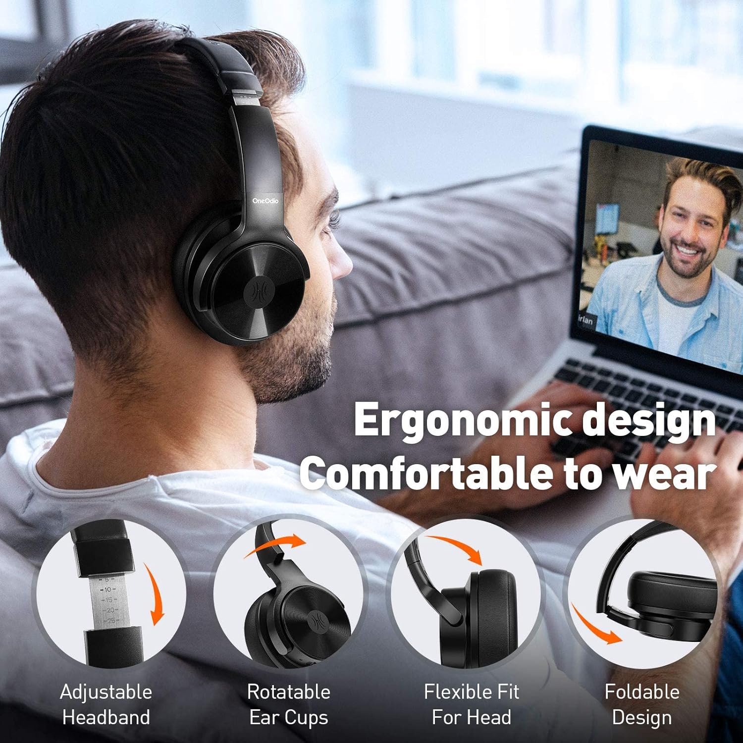OneOdio Hybrid Noise Cancelling Bluetooth Headphones Over Ear Headphone, Studio Level Hi-Fi Sound Deep Bass Soft Comfortable CVC 8.0 Clear Call