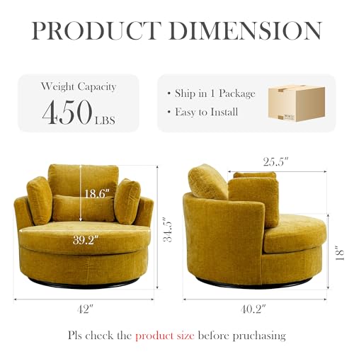 Aoiy & Wifon 42.2" W Oversized Swivel Barrel Chair with Ottoman, Upholstered Round Accent Chair with Storage Ottoman, Chenille, Beige