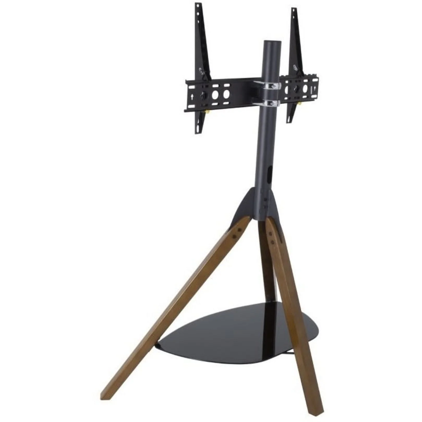 AVF FSL1000HOXDWB-A Hoxton TV Floor Stand with TV Mounting Column for 32-inch to 65-Inch TVs, Dark Wood Legs Column and Black Glass