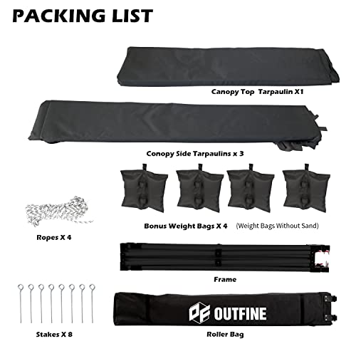 OUTFINE Heavy Duty Canopy 10x10 Pop Up Commercial Canopy Tent with 3 Side Walls Instant Shade, Bonus Upgrade Roller Bag, 4 Weight Bags