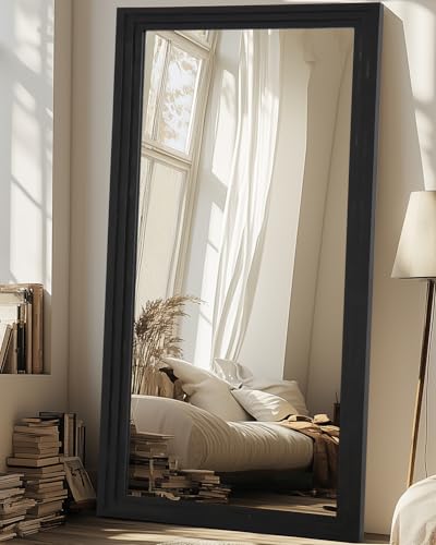 Full Length Mirror, 71"×32" Wooden Mirror Full Length with Stand Wood Floor Mirror, Oversized Stand Up Mirrors Large Wall Mirrors