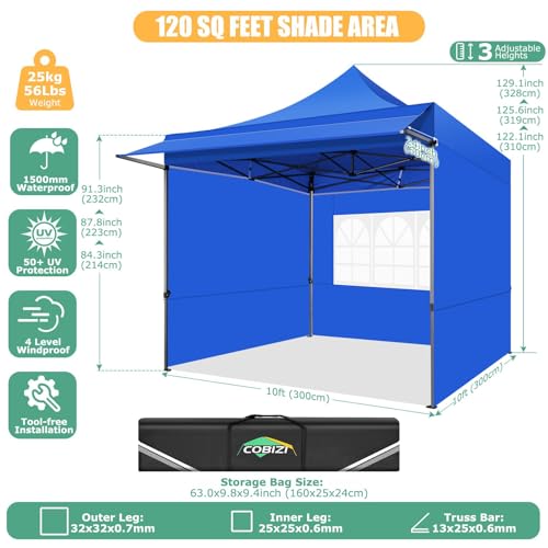 COBIZI 10x10 Pop Up Canopy Tent with Awning