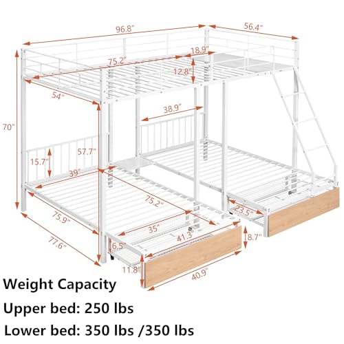 Heavy Duty Triple Bunk Bed for 3 Kids, Twin Over Twin & Twin Bunk Beds with Guardrails and Ladder, Twin Over 2 Twin Triple Bunk for Kids, Teens