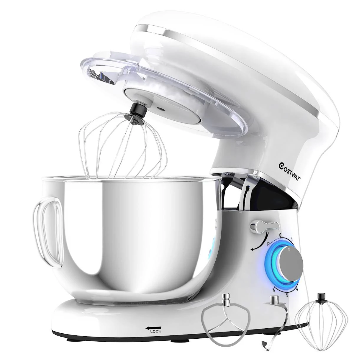 Costway 6 Speed 6.3 qt Tilt-Head Stainless Steel Electric Food Stand Mixer-White