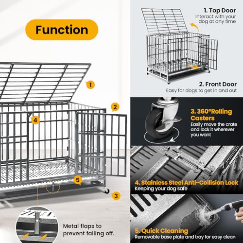Oranland 48 inch Heavy Duty Indestructible Dog Crate,2025 New Upgraded Reinforced Baseplate for Large Dogs