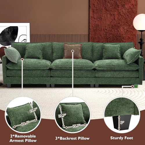 Ihanherry 111.4" U Shaped Modern Cloud Sofa Modular Sectional Couch with 2 Ottoman, 5-Seat Chenille Deep Seat Sofa with Pillow for Living Room