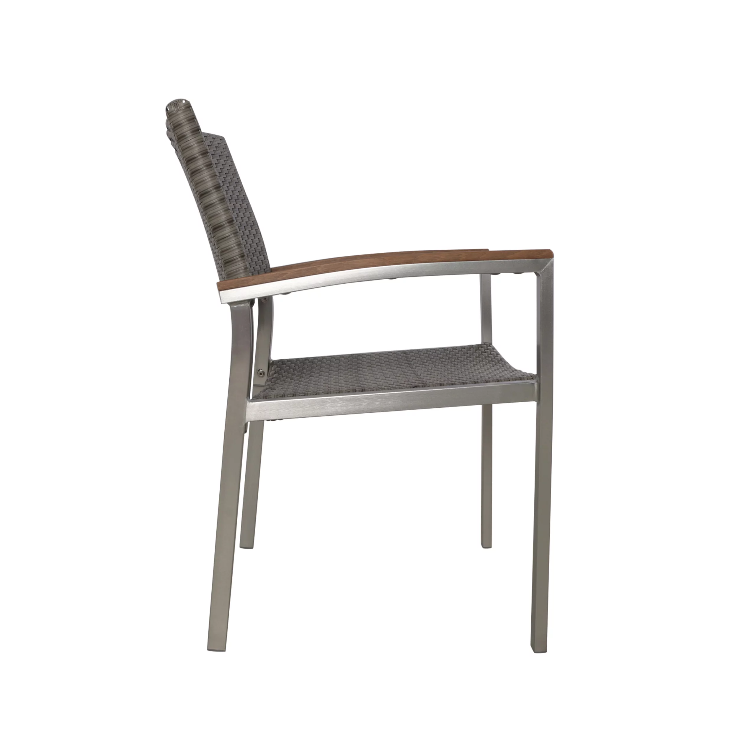 Crew Outdoor Wicker Dining Chairs with Aluminum Frame, Set of 2, Silver, Gray