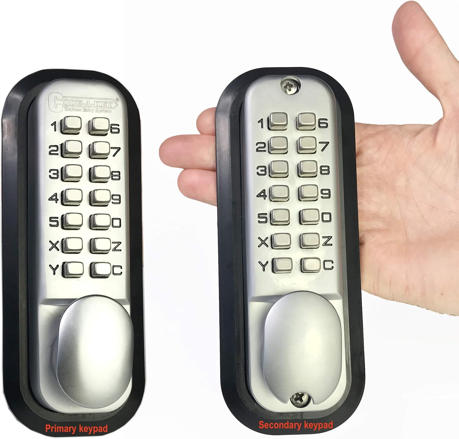 All-Weather Double Keypad Mechanical Keyless Latch Door Lock (Satin Chrome) by Code-a-Key