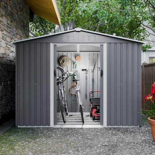 6x4 ft Small Outdoor Metal Storage Shed with Floor Frame & Lockable Door, Heightened Entry Garden Tool Shed for Backyard, Durable Galvanized Steel