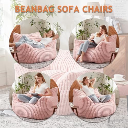 Giant Bean Bag Chairs for Adults with Filling Plush Fluffy Bean Bag Chairs for Teens with Armrests Comfy BeanBag Lazy Couch Sofa Chair for Bedroom