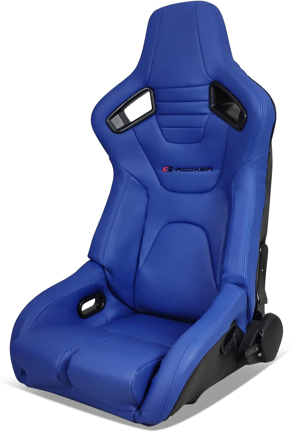 IKON MOTORSPORTS, Universal Bucket Racing Seat Left Driver Side with Dual Slider, Blue PU Leather Reclinable