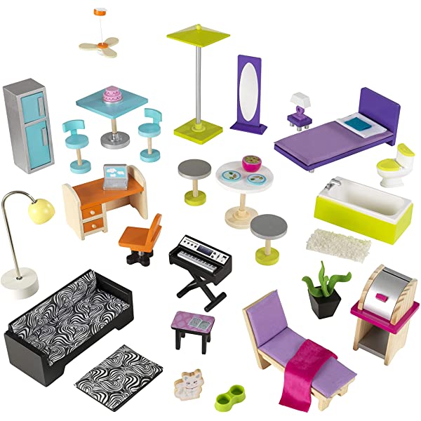 Wooden Modern Dollhouse with Lights & Sounds, Pool and 36 Accessories, Gift for Ages 3+ 49.25" x 25.25" x 46.25"