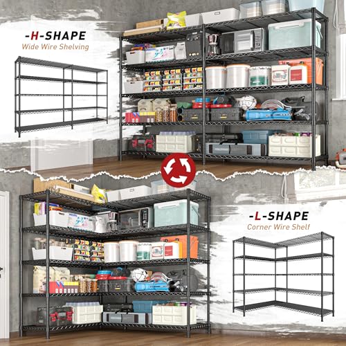 REIBII 73''W Storage Shelves Load 1650 LBS Metal Shelving 5-Tier Wire Shelving Unit for Storage Rack Adjustable Heavy Duty Metal Shelves for Pantry