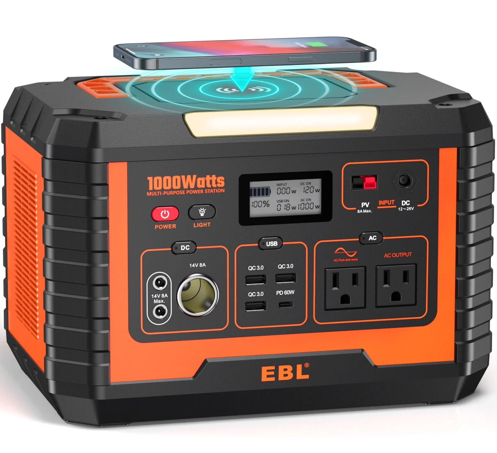 EBL 2Packs Portable Power Station 1000W Solar Generator(Peak 2000W) 270000mAh Waterproof